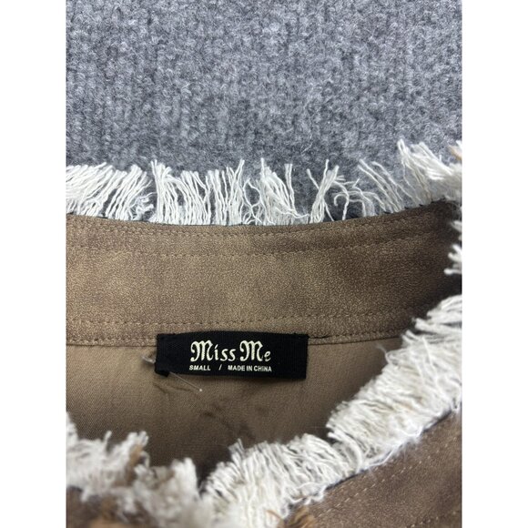 Miss Me Jacket Womens Small Beige Faux Suede Fringe Western Boho Button Short - Picture 2 of 7